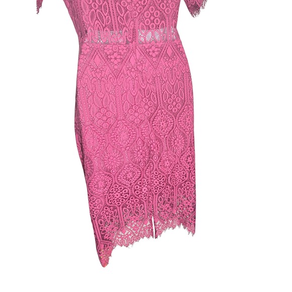 Lulus Dress Size M Remarkable‎ Fuchsia Lace Short Sleeve Mock Neck Midi 🩷🩷 - Picture 10 of 14
